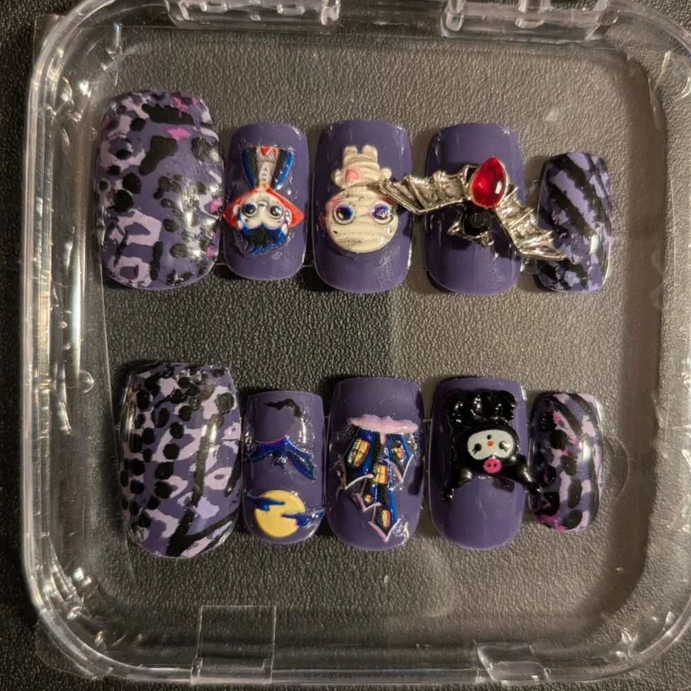 Handmade Halloween-Themed Custom Short Nails Sz 03224
